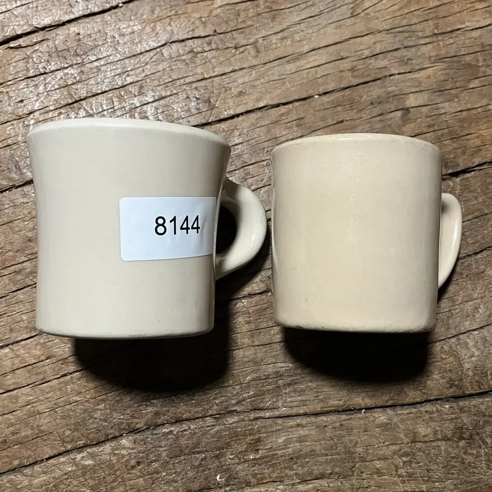 Wallace and Tepco China Coffee Mugs Set of 2 Tan 3.5" Tall Heavy Restaurant Ware - Picture 15 of 15